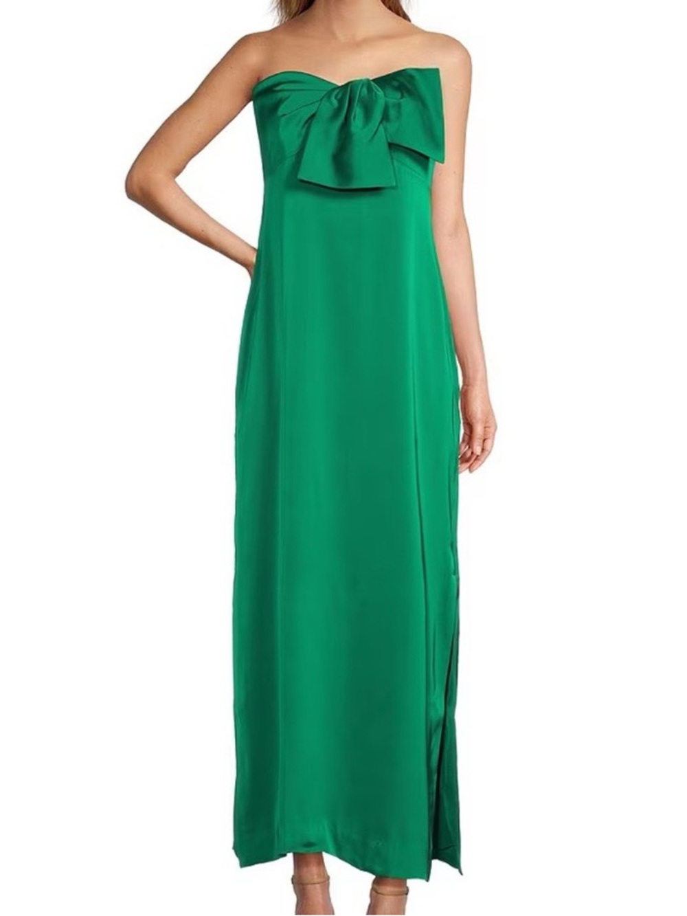 NWT Lilly Pulitzer Emerald Green Strapless Satin Bow-Front Maxi Dress, S 6